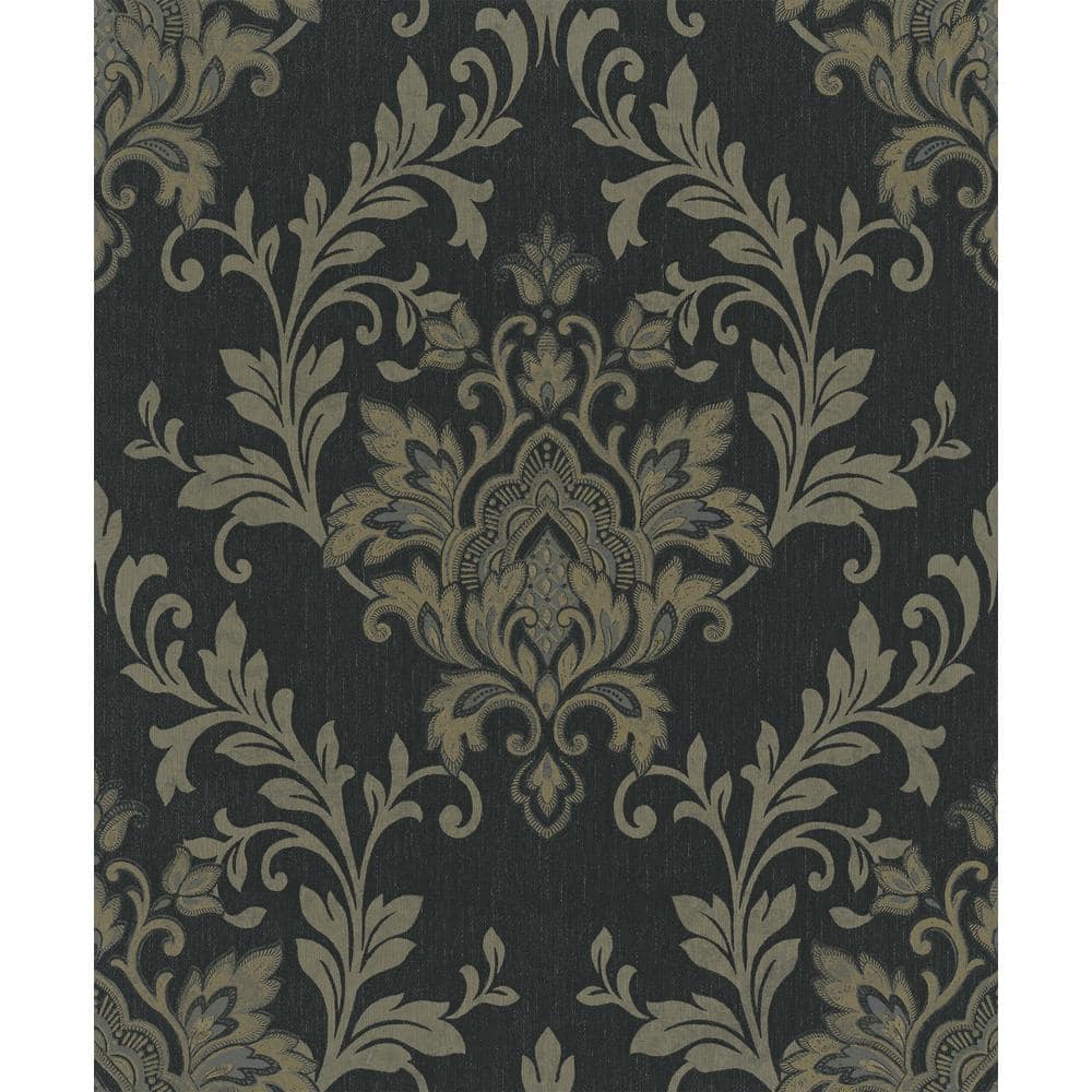 Metallic Black/Gold Ornamental Damask Design Vinyl on Non-Woven Non-Pasted  Wallpaper Roll 31570 - The Home Depot