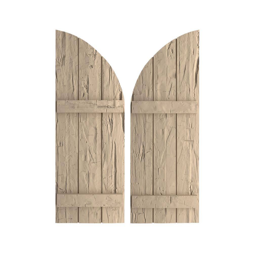 16-1/2 in. x 50 in. Polyurethane Hand Hewn 3-Board Joined Board and Quarter Arch Top Shutters Primed Tan