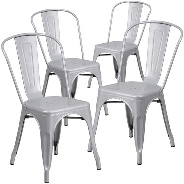 Carnegy Avenue Stackable Metal Outdoor Dining Chair in Silver (Set of 4)