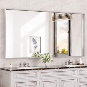 72 in. W x 36 in. H Rectangular Framed Aluminum Square Corner Wall Mount Bathroom Vanity Mirror in Brushed Nickel