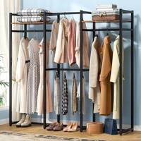 BYBLIGHT Carmalita Brown and Black Wood and Steel Clothes Rack Freestanding Garment Rack for Bedroom BB-JW0096QPHT