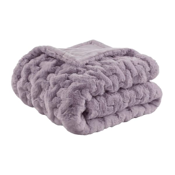 Madison Park Ruched Fur Lavender Gray Polyester Throw