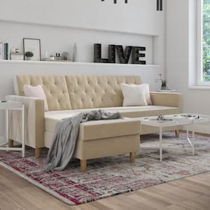 Liberty 1-Piece Ivory Velvet 3-Seater L-Shaped Right Facing Sectional Futon with Storage