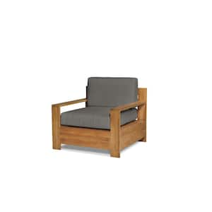 Lothair Teak Outdoor Lounge Chair with Sunbrella Charcoal Cushion