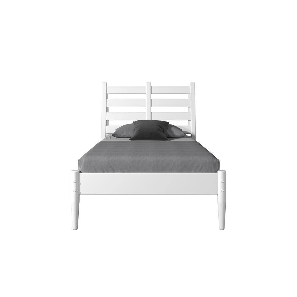 White Pine Wood Twin Bed Frame with Slatted Headboard