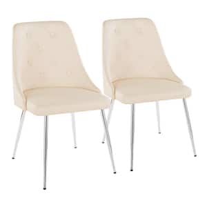 Giovanni Cream Faux Leather and Chrome Metal Side Chair with Tapered Metal Legs (Set of 2)