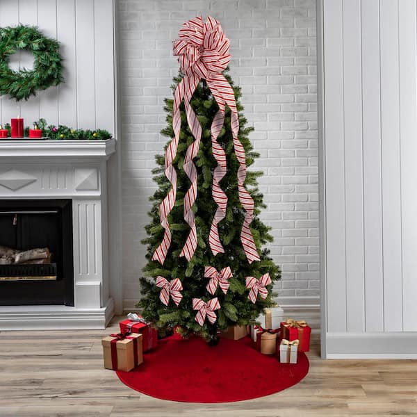 Christmas Tree Topper Bow Home Holiday Decor Red White Candy Cane Striped 
