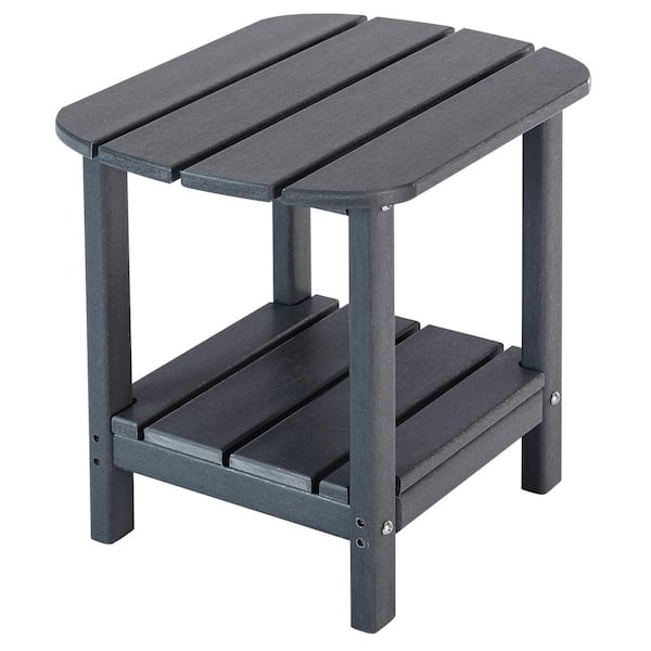 Unbranded Waterproof Double Tier Gray Oval HDPE Plastic 18 in. Outdoor Side Table
