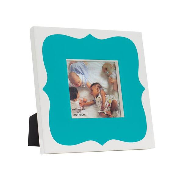 Unbranded 4 in. x 4 in. Teal Scalloped High-Gloss Picture Frame