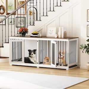 71 in. Large Dog Crate Furniture for 2 Dogs, Heavy-Duty Wooden Dog Kennel with Trays and Divider for Large Medium Dogs