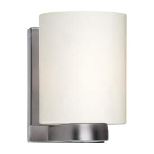 Mona 1-Light Brushed Nickel Wall Sconce Vanity Light with Satin White Glass