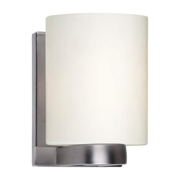 Unbranded Mona 1-Light Brushed Nickel Wall Sconce Vanity Light with Satin White Glass