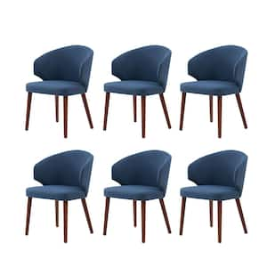 Nuria Navy Upholstered Dining Chair with Wing Back and Solid Wood Tapered Legs Set of 6