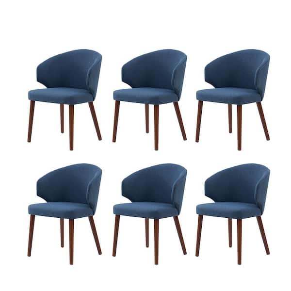 JAYDEN CREATION Nuria Navy Upholstered Dining Chair with Wing Back and Solid Wood Tapered Legs Set of 6