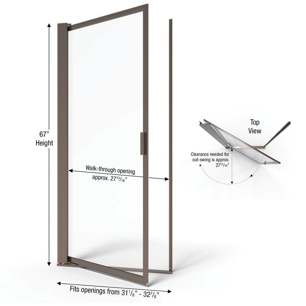 Sopora Oil-Rubbed Bronze Framed Pivot Shower Door with Rain Glass