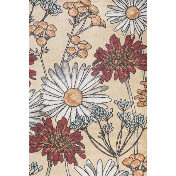 Dizi Yellow/Ivory/Red 8 ft. x 10 ft. Modern Botanical Wildflower Area Rug