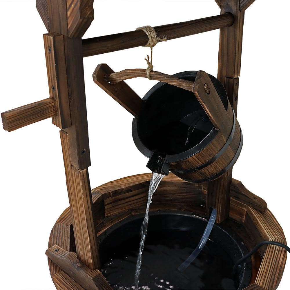 48" Brown Fir Wood Rustic Wishing Well Outdoor Fountain
