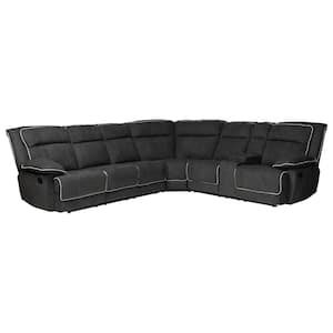 Sabella 7-Piece Dark Gray Fabric 6-Seater Curved Reclining Sectional Sofa