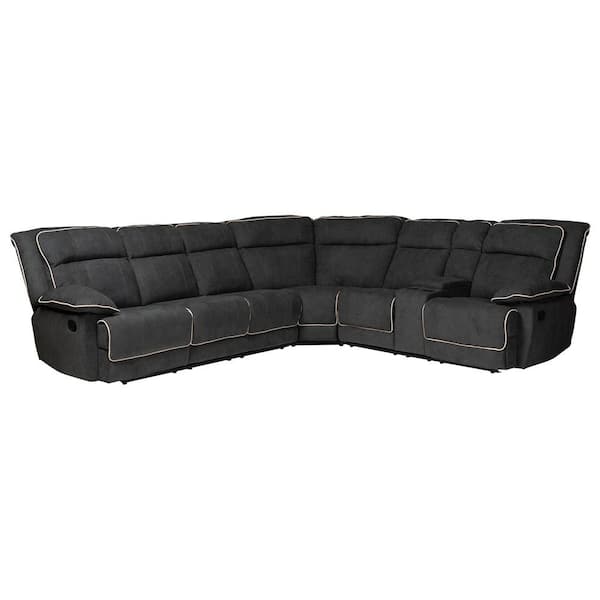 Baxton Studio Sabella 7-Piece Dark Gray Fabric 6-Seater Curved Reclining Sectional Sofa