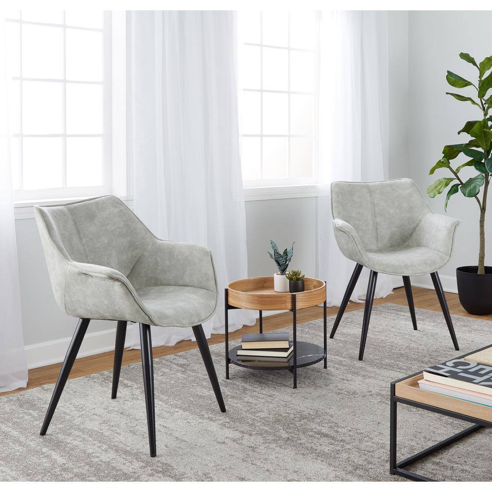 Light Grey Polyester Wingback Accent Chairs with Black Metal Legs, Set of 2