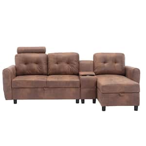 89 in. Square Arm 3-Piece Microfiber L-Shaped Sectional Sofa in Coffee with Chaise
