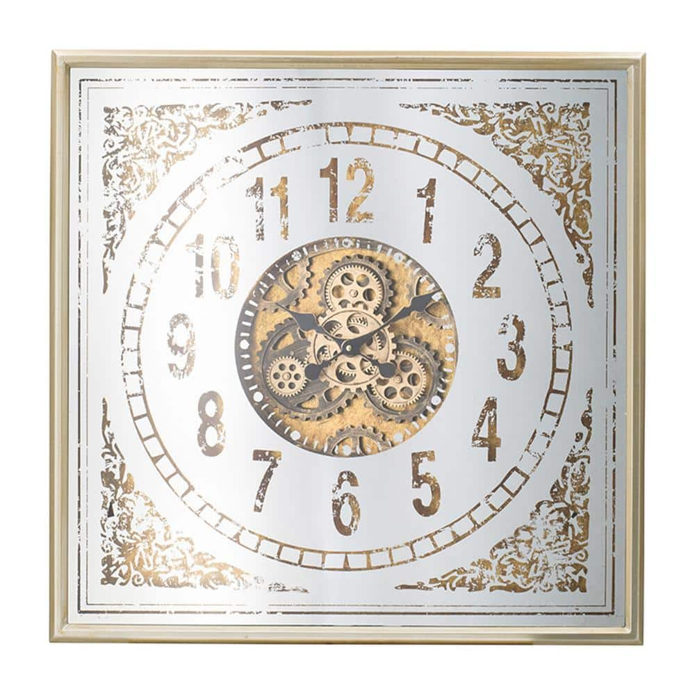 Benjara White And Brown Analog Plastic Decorative Gear Design Wall Clock Bm The Home Depot