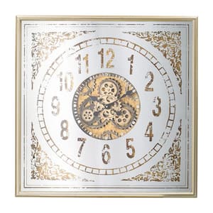 White and Brown Analog Plastic Decorative Gear Design Wall Clock