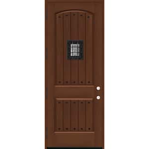 36 in. x 96 in. 2-Panel Left Hand/Outswing Chestnut Stain Fiberglass Prehung Front Door with 4-9/16 in. Jamb Size