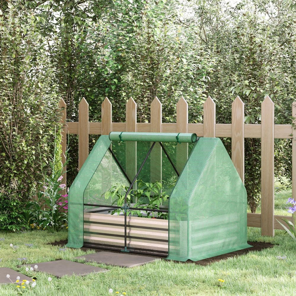 Green Steel Raised Garden Bed with Mini Greenhouse Cover