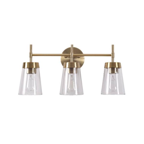 Manor Brook Bea 3-Light Antique Brass Vanity Light with Clear Glass Display
