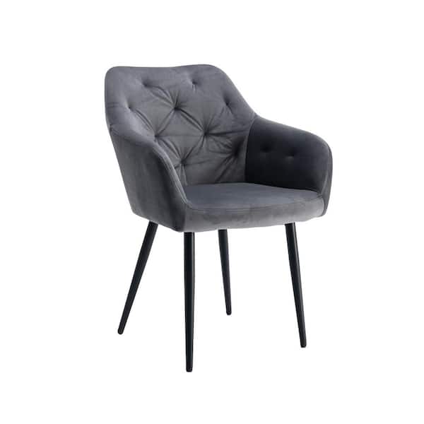 VERYKE Gray Velvet Accent Chair Dining Chairs with Metal Legs