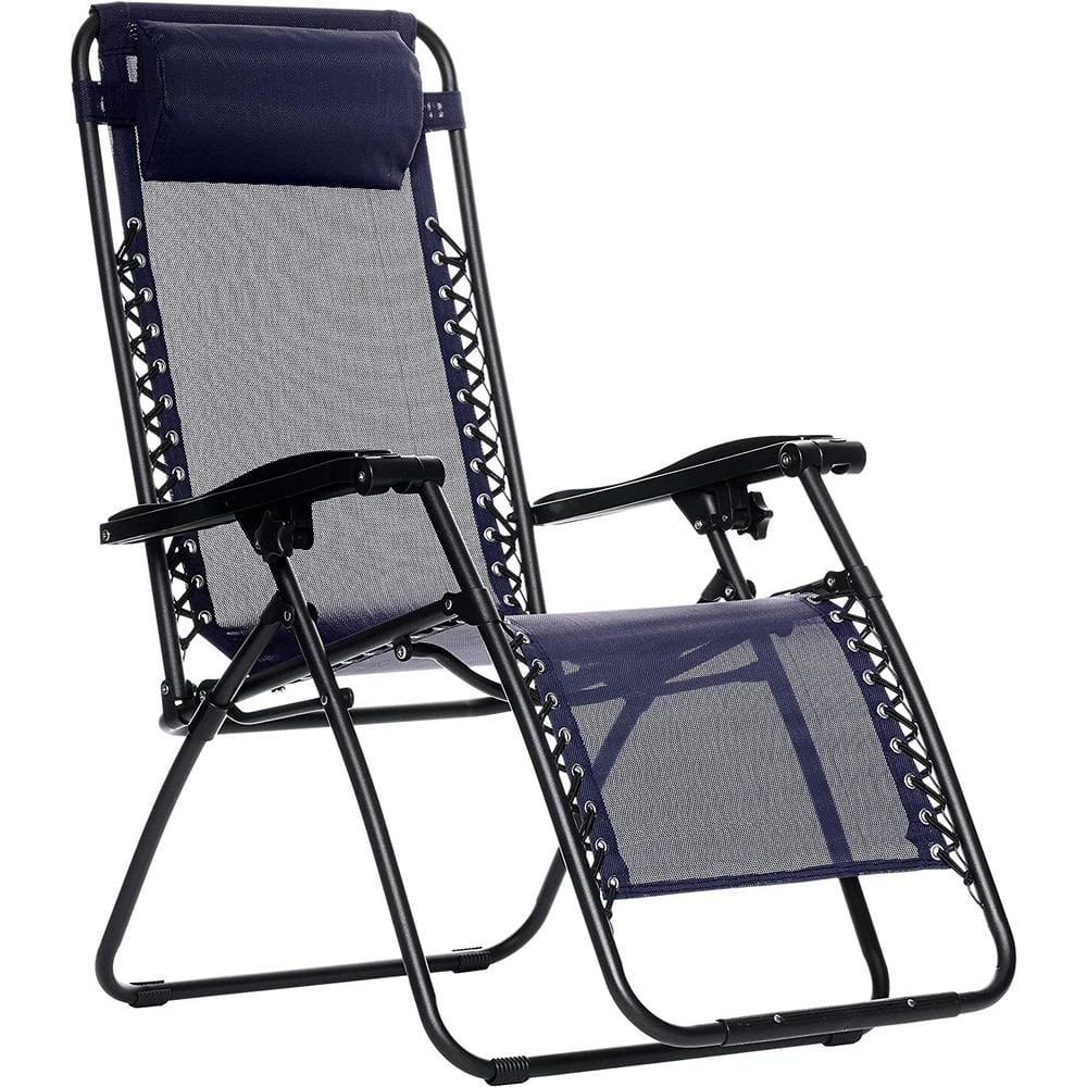 Navy Blue Adjustable Zero Gravity Outdoor Lounger with Cushions