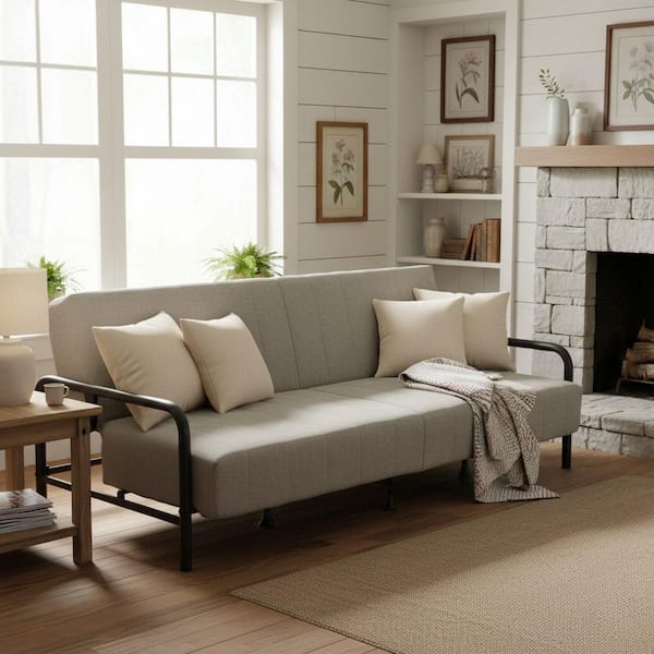 CLICKES 78.7 in. Metal Frame 3-Seat Adjustable Sofa Bed with Independent Spring Support and Dual Recline in Greige Grey