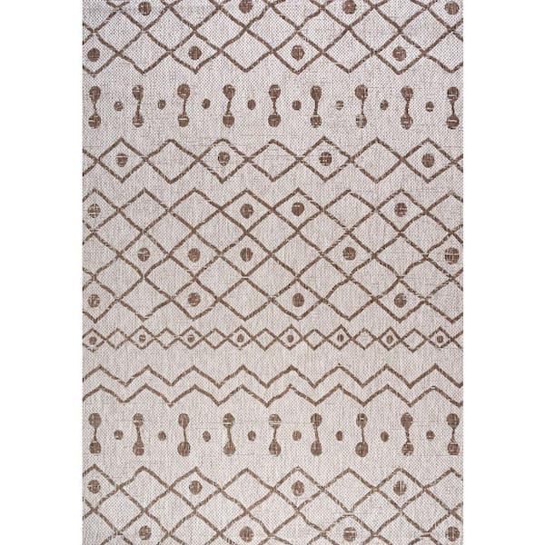 Nokat Tribal Bohemian Beige/Brown 8 ft. x 10 ft. Indoor/Outdoor Area Rug