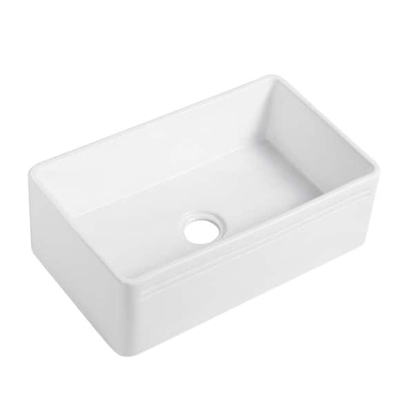 White Ceramic 30 in. Single Bowl Farmhouse Apron Kitchen Sink