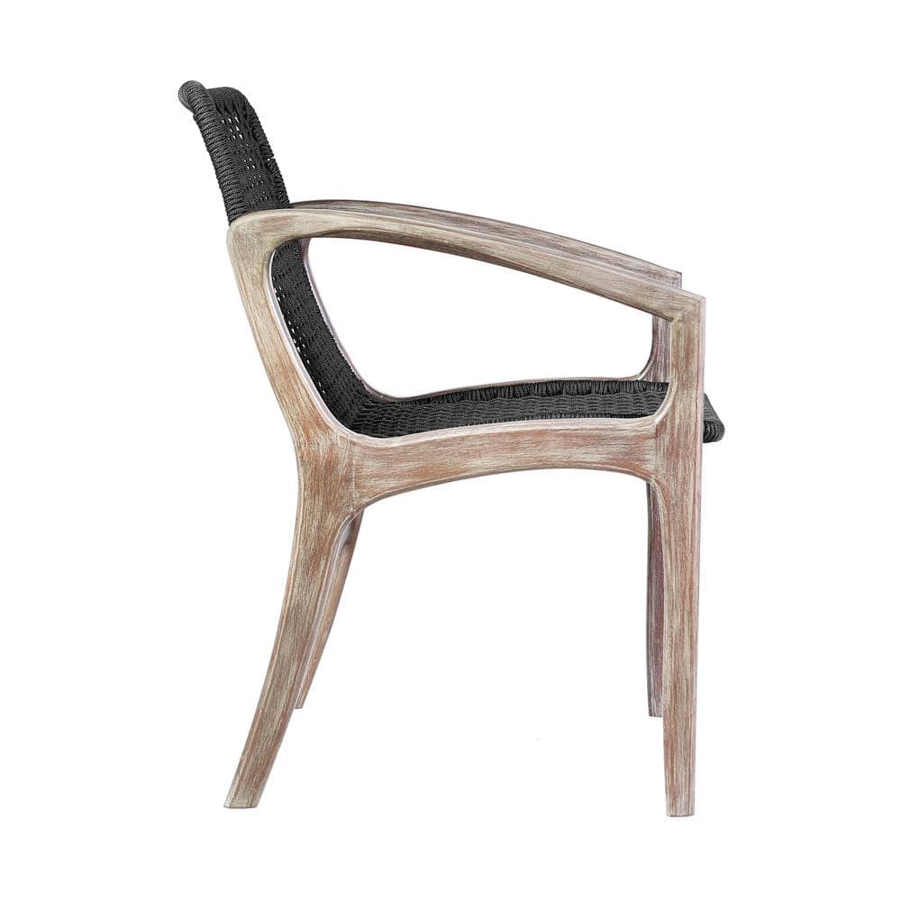 Mid-Century Modern Black Rope and Eucalyptus Arm Chair