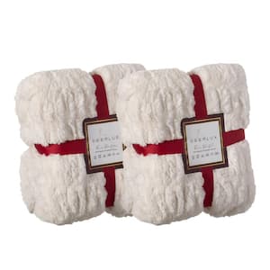 Decorative White Throw Blanket Set of 2 - 50 in. x 60 in. Rached Faux Fur Cozy Throw Blanket - Decorative Plush Blanket