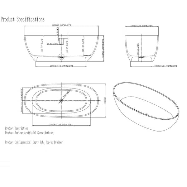 63 in. x 22 in. Soaking Bathtub with Center Pop up Drain in Transparent Blue