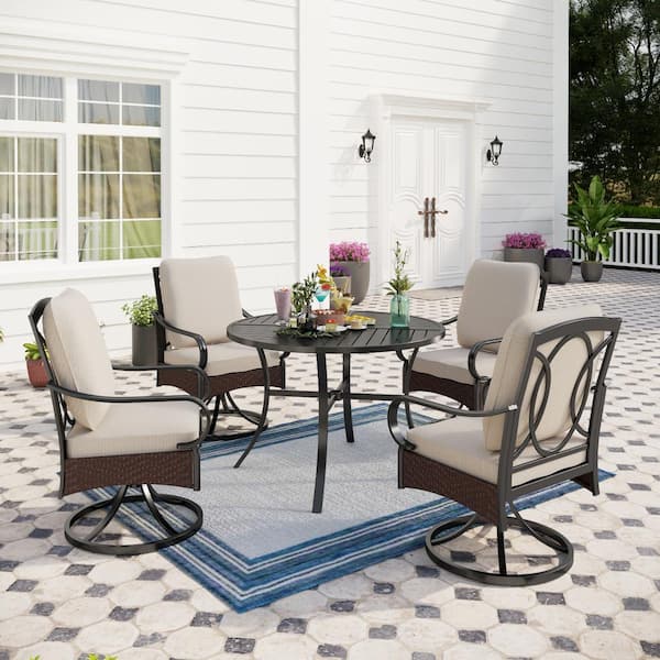 5 Piece Metal Patio Outdoor Dining Set, Metal Outdoor Dining Chairs Set Of 4
