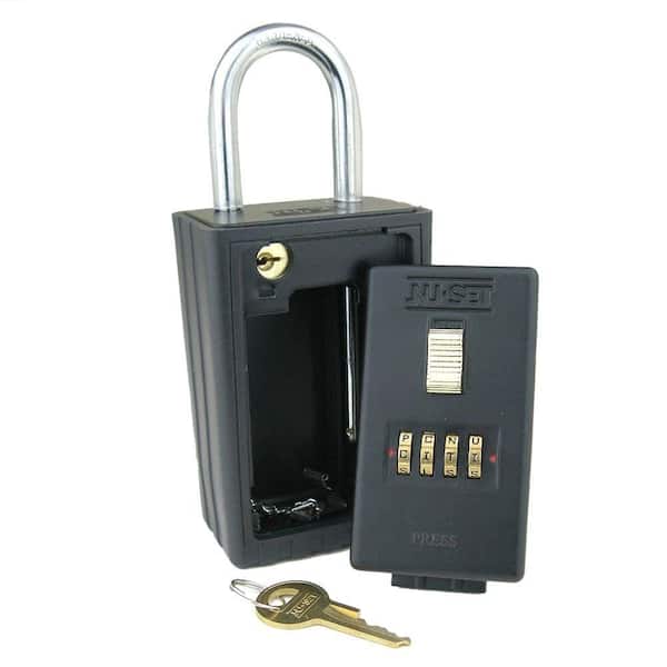 NUSET 4-Alpha Combination Key Storage Lockbox with Key-Locking Shackle in Black