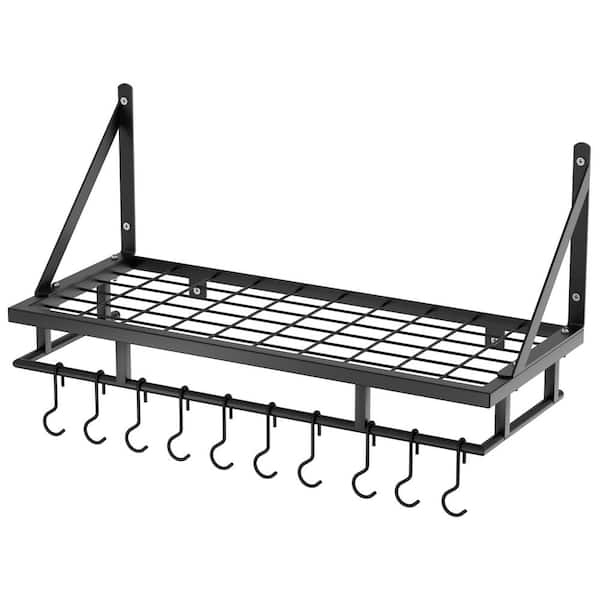 KES Matte Black 24 in. Wall Mount Rectangular Pot Rack for Kitchen with 10 Hooks