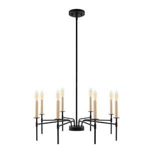 8 Light Black and Gold Chandelier for Dining Room Hanging Ceiling Candle Chandeliers and No Bulbs Included