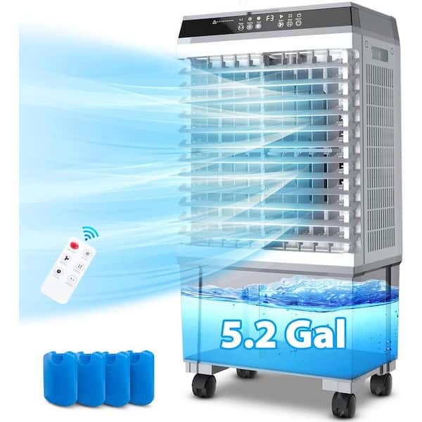 YESCOM 1800 CFM 1000 sq. ft. 3-in-1 Portable Evaporative Air Cooler with 1.58 Gal. Water Tank Remote Control 4 Ice Packs
