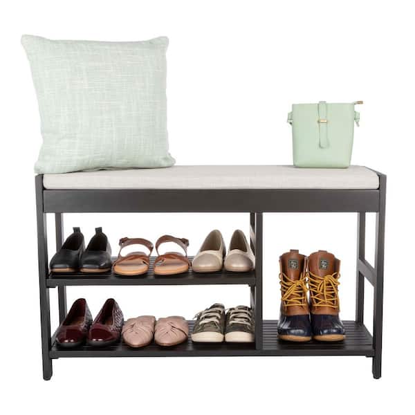 Lavish Home Shoe Storage Bench with Cushioned Seat, Black