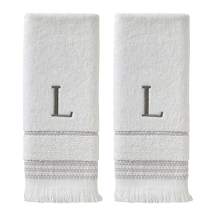 Casual Monogram Letter L Hand Towel 2 piece set, white, cotton