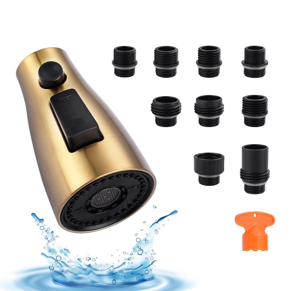 Gold 3-Function Kitchen Faucet Spray Head with 9 Adapters