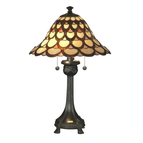 Dale Tiffany Peacock 24.5 in. Antique Bronze Fieldstone Table Lamp