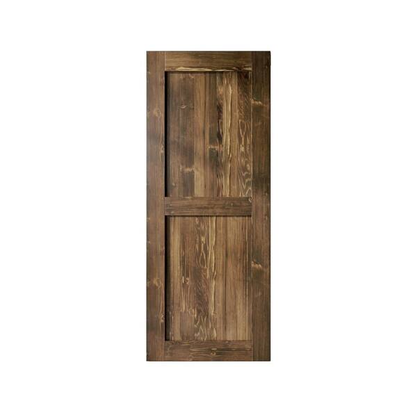 HOMACER 38 in. x 84 in. H-Frame Walnut Solid Natural Pine Wood Panel Interior Sliding Barn Door Slab with-Frame