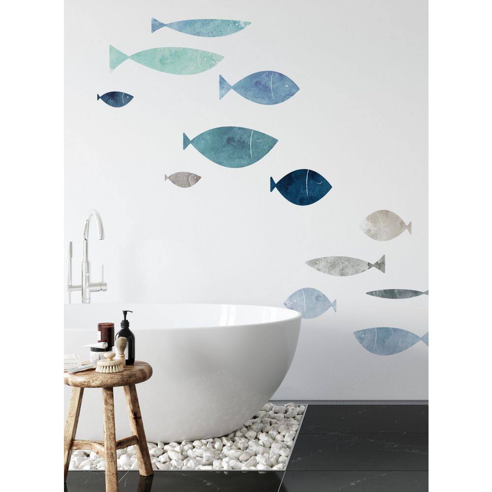 Ocean Blue and Gray Fish Vinyl Wall Decals for Nursery