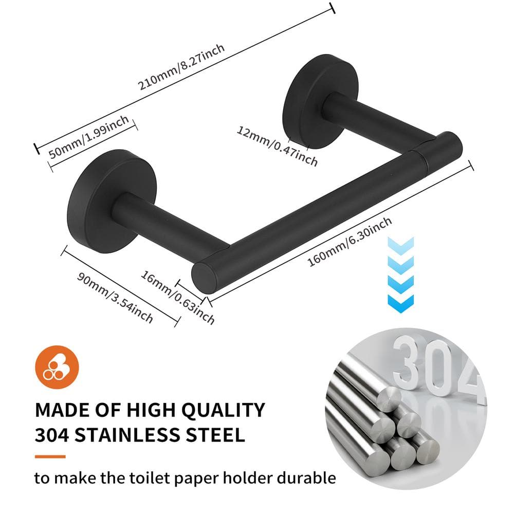 Matte Black Stainless Steel Wall Mounted Toilet Paper Holder